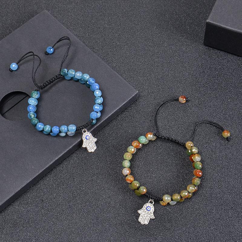 Women's Retro Fatima's Hand Evil Eye Bracelet with Crystal & Natural Stone