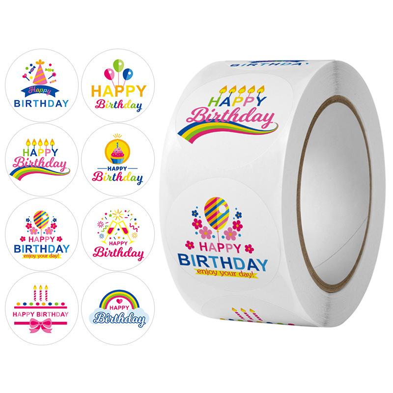 100-500pcs 1inch Cute Happy Birthday Stickers for Gift Wrapping Decoration Envelope Sealing Label Kids Toys Stationery Stickers