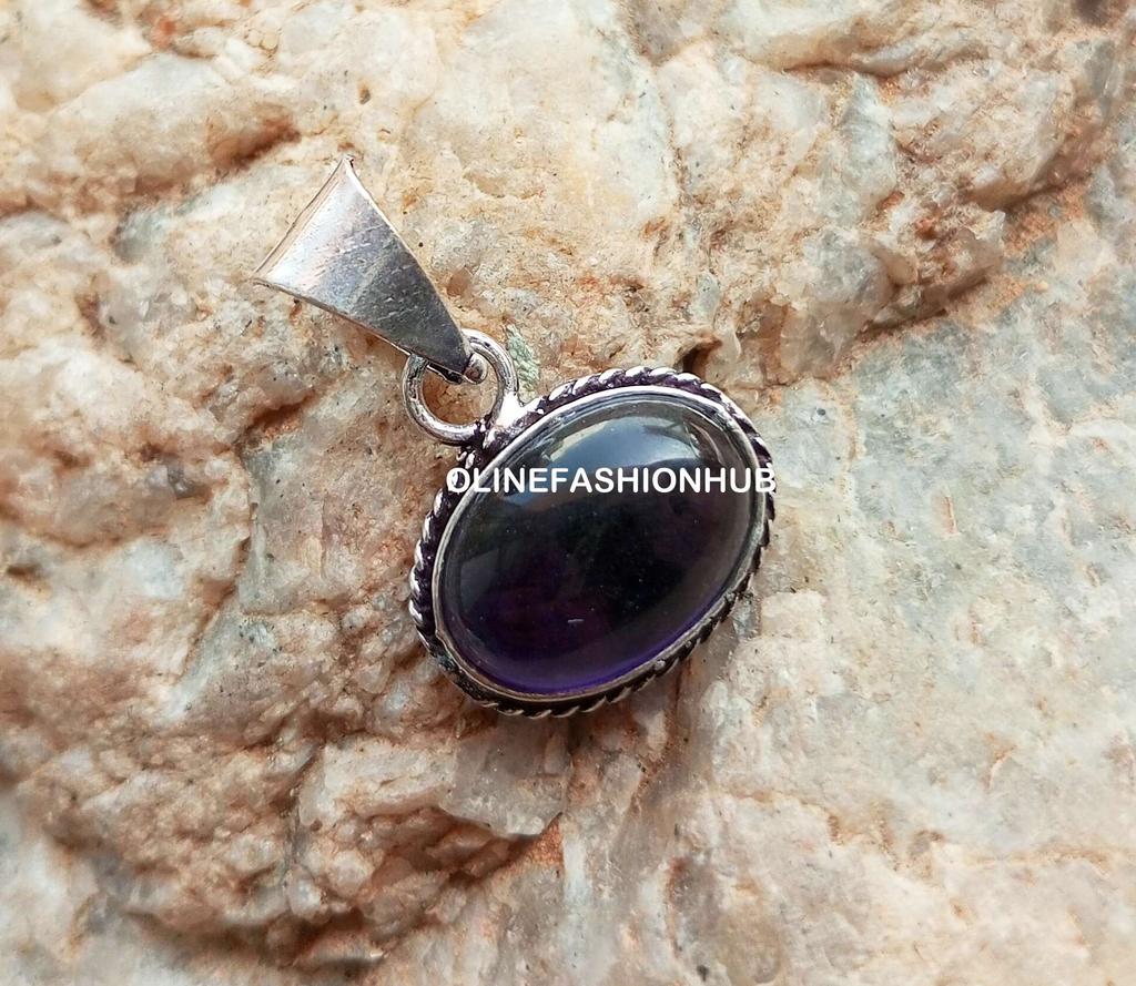 Amethyst Gemstone 925 Sterling Silver Plated Oval Pendant Jewelry NST-P25