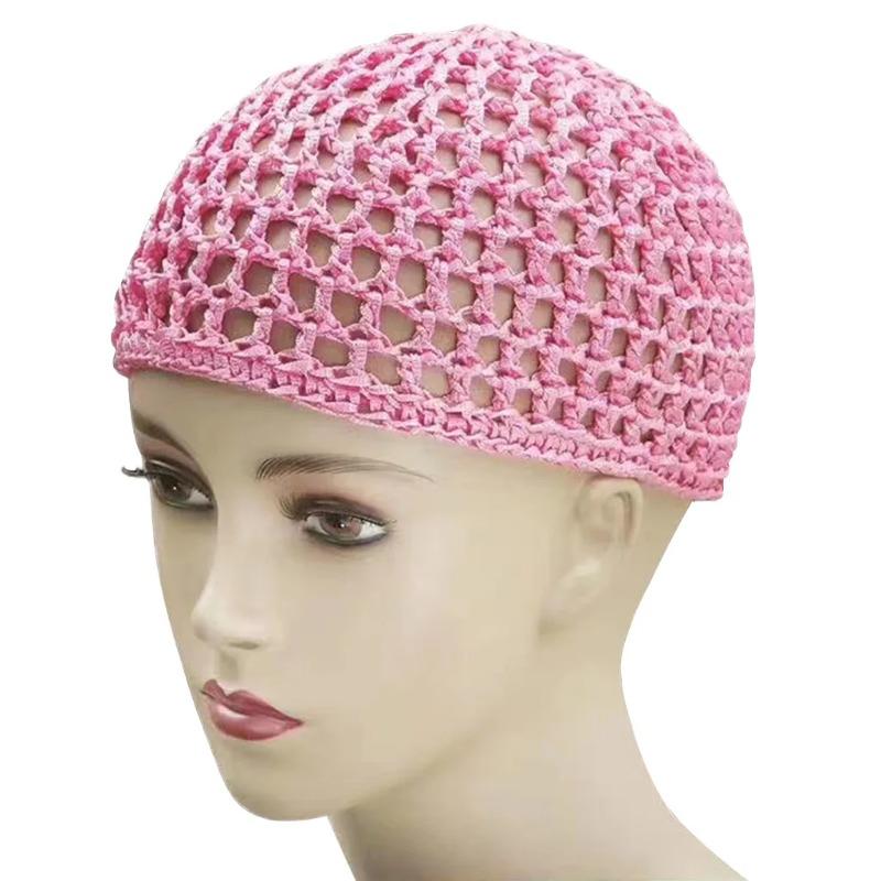 New adult hair cap hollow Baotou cap solid color knitted mesh cap tie hair fishing net turban cap