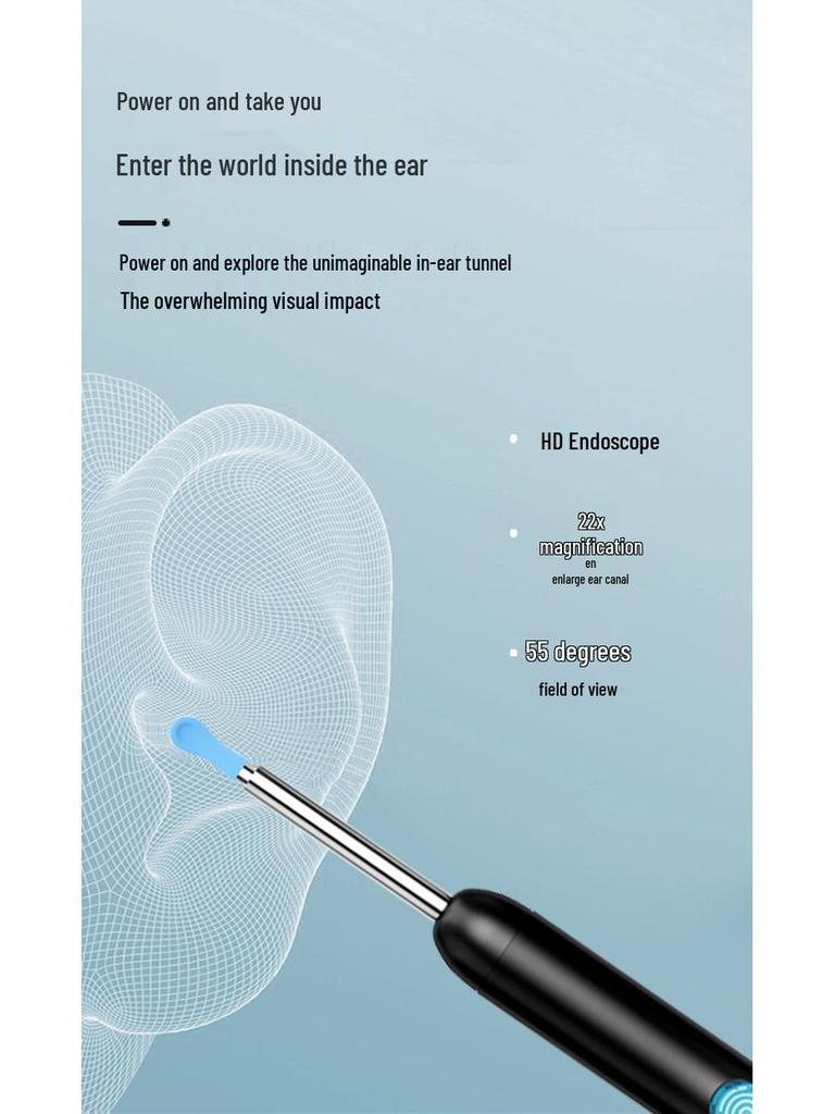 HD Smart Wireless Ear Endoscope Set with Luminous Ear Pick & 8 Accessories