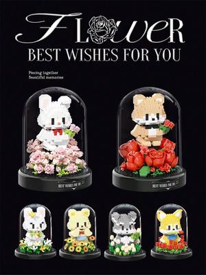 Animal and Flower Building Block Sets, Suitable for Desktop Interior Decoration, Birthday, Valentine's Day and Christmas Gifts