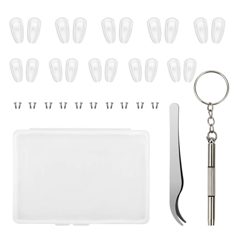 Eyeglass Repair Kit Soft Silicone Air Chamber Nose Pads Glasses Screws Micro Screwdriver Set Silver