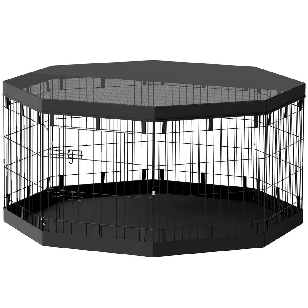 Puppy Playpen, 76 cm High/approx. 2.5 m², 8 Panels, Floor Tarpaulin, Combi Roof Cover