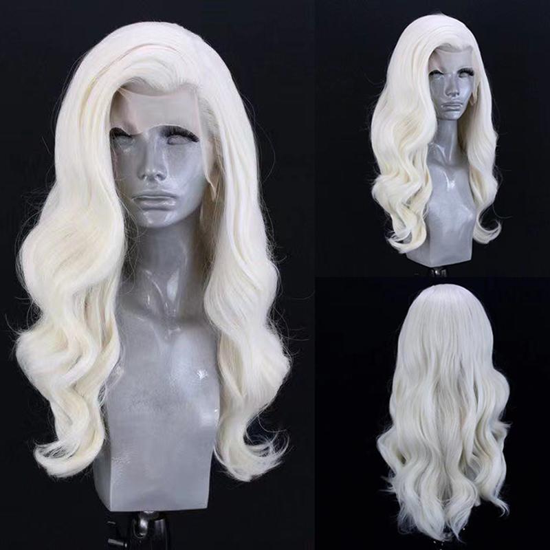 AIMEYA Platinum Blonde Synthetic Lace Front Wigs for Women Natural Wave Synthetic Hair Wig Natural Hairline Cosplay Wigs