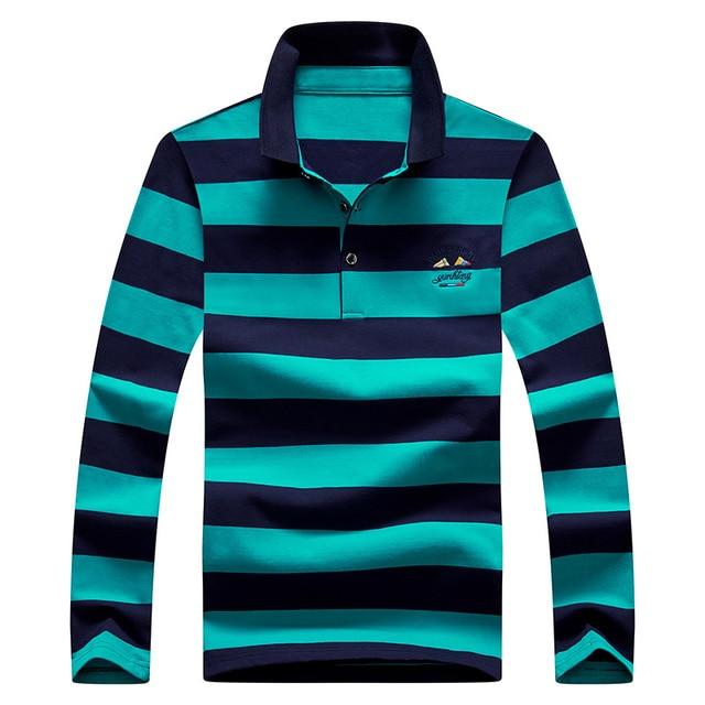 Men Polo Shirt Long Sleeve Shirt Spring Autumn Cotton Embroidery Warm Casual Stripe Polo Shirt Men