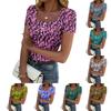 Women's Summer Fashion Tops Short Sleeve Square Neck Button Fashion Casual Floral Ribbed Knit Shirt