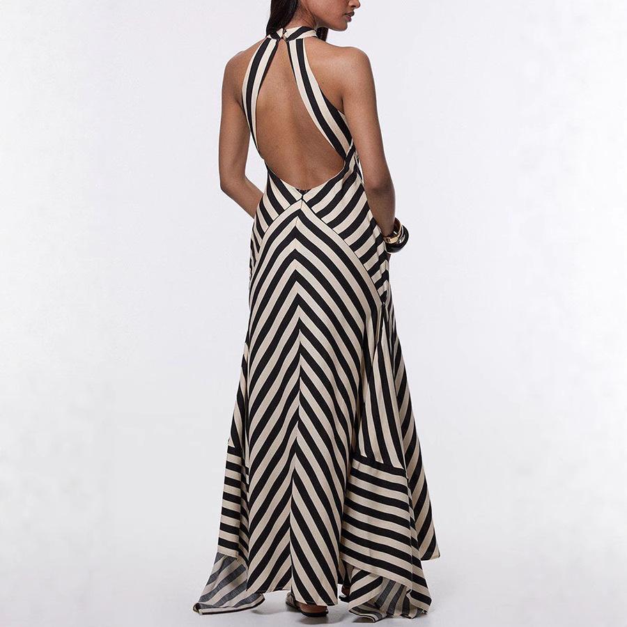 New women's sleeveless backless striped knitted dress for summer