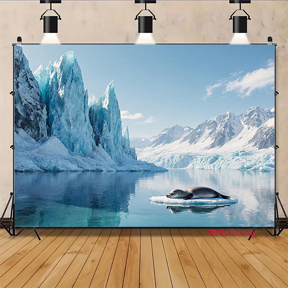 2D Flat Surface 1 Piece of Antarctic-themed Background Fabric with a Tower-shaped Banner Suitable for Decorating the Room