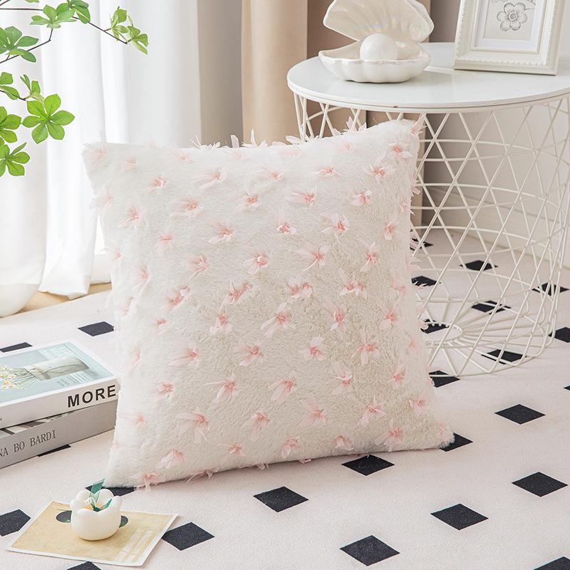 

New Rabbit Velvet Embroidered Pillow Imitation Rabbit Fur Soft Girl Heart Ins Bay Window Pillow Sofa Plush Pillow Case Quality 50 * 50cm without core