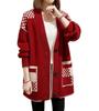 TASOGARA Knit Cut and Sewn One Size Fits Loose Plus Women's Cardigan, Sweater, Outerwear, V-Neck, Most, Fit, Casual, Sizes, Fall/Winter (Red)