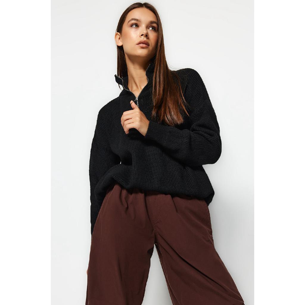 Anthracite Soft Textured Zippered Knitwear Sweater Twoaw20xs0009