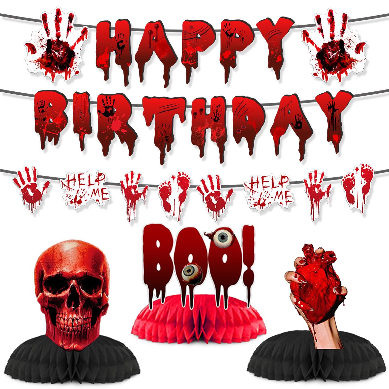 Halloween Disposable Tableware Set Horror Bloody Handprints Plates Cups Napkins Halloween Party Home Table Decoration Supplies One Size