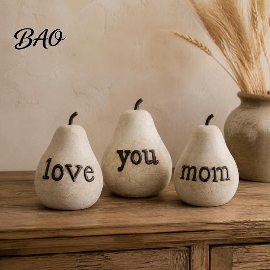 Mother Day Gifts Love/You/Mom Pear Sculpture, Decorative Resin Figurine, Vintage Style Unique Sculptures Birthday Ornament for Home Table Decor Small