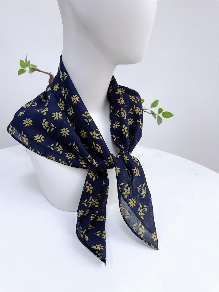 Literary And Elegant Yarn-Dyed Linen Plaid 70Cm Small Square Scarf, Neck Protection Japanese Simple And Versatile Small Scarf