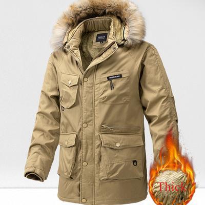 Erkek Sonbahar Kış Parkaları Ceket Rüzgar Geçirmez Vintage Kalite Rahat Kalın Sıcak Pamuklu Parkalar Ceket Montlar Kürk Yaka Moda Şapka Parka Erkek