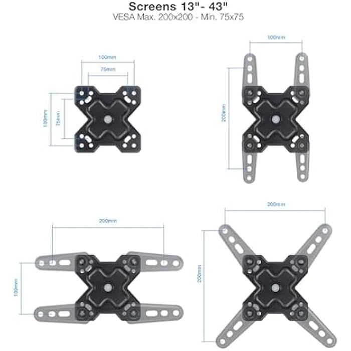 Support Mural - TOOQ - LP1345TN-B - Inclinable - Rotatif - 20 kg max