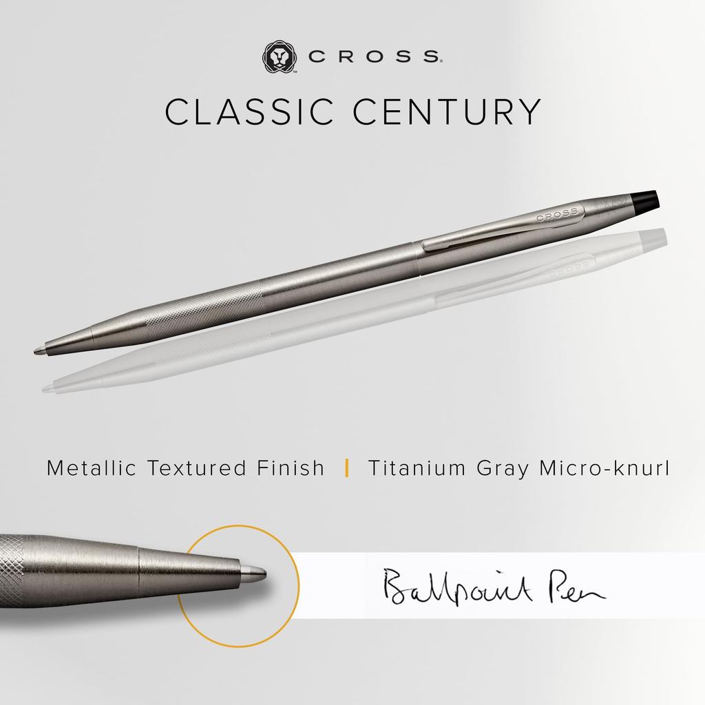 Cross Classic Century Titanium Gray Premium Gift Boxed Ballpoint Medium Perfect Gift for or Other Special Occasions Oil-Based Pen, Nib, Father's Day,