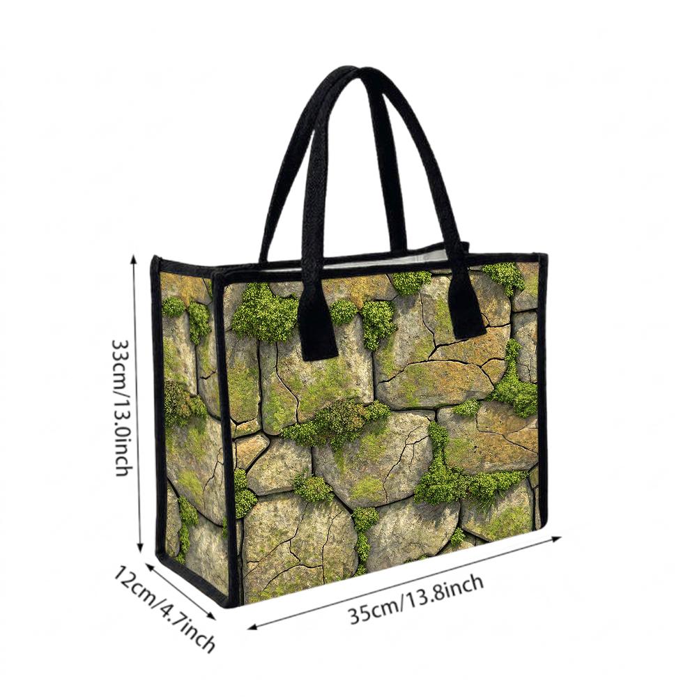 Moss Stone Pattern Tote Bag Casual Daily Shopping Portable Large Capacity Shoulder Handbag
