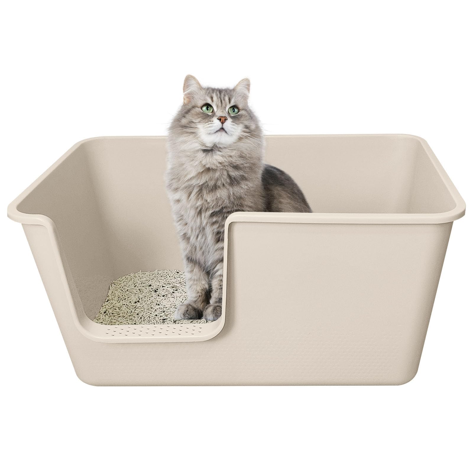

Vevesoas Large Cat Litter Box (Size: 62cm x 38cm x 32.5cm) - Simple Open-Type Cat Litter Box for Adult Cats and Multiple Cats - Half-Covered, Easy-to-