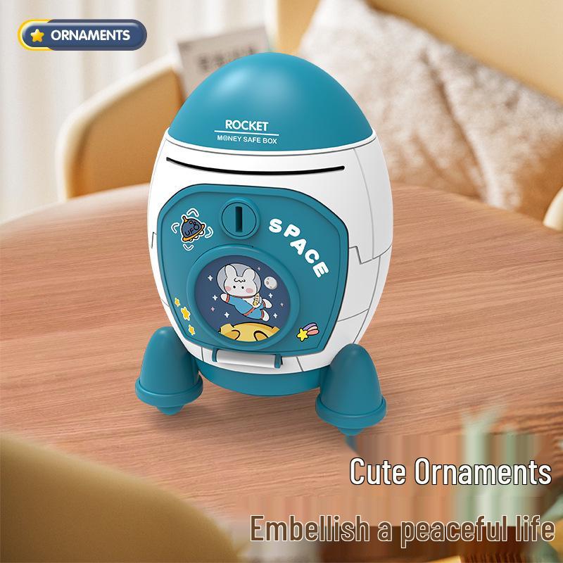 Cartoon Rocket Spaceship Piggy Bank - Large Capacity Savings Jar for Kids