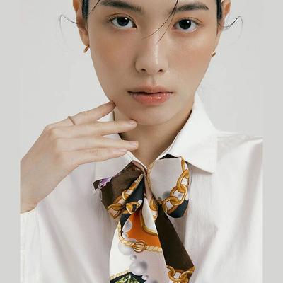 Jewel-Brown/Orange Long Twilly Silk Scarf