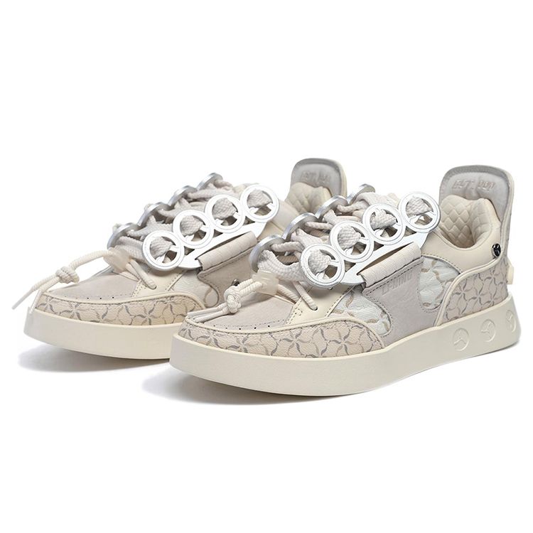 Li Ning Classic Series Fabric Leather Outdoor Non-Slip Wear-Resistant Low-Top Skate Shoes Men Sneakers Light-Antique-Yellow ALHS001-2