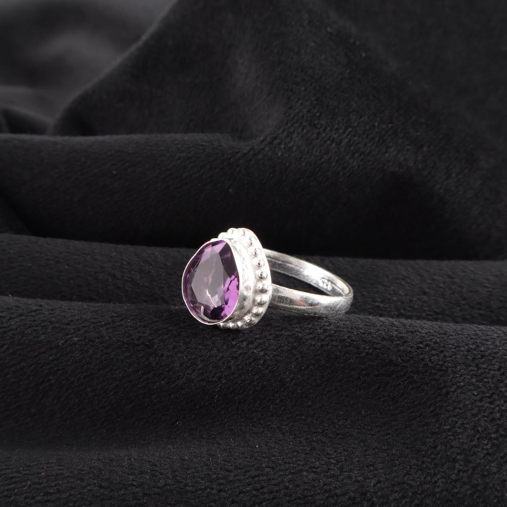 Handmade Amethyst Gemstone 925 Sterling Silver Jewelry Pear Shape Ring For Gift RR-77-4