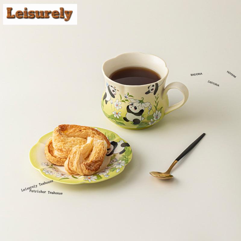 Hoyihmrock 181ml Rock White Panda Spring Coffee Mug With Plate Hot Chocolate Cup Afternoon Tea Mug Cup Saucer Kit Tea Items Gift