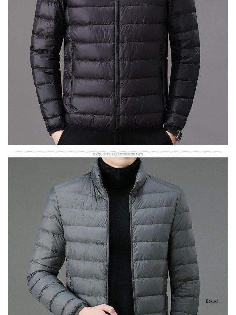 Herren Daunenjacke Slim: Kurz, Stehkragen, mit Kapuze, für Herbst und Winter