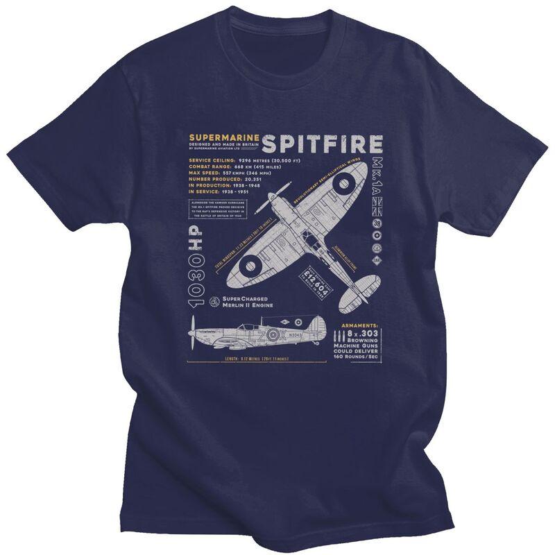 Custom Male Spitfire T Shirts Short Sleeves Cotton Tshirts Tshirt Casual Fighter Pilot Aircraft Airplane Tees Clothing