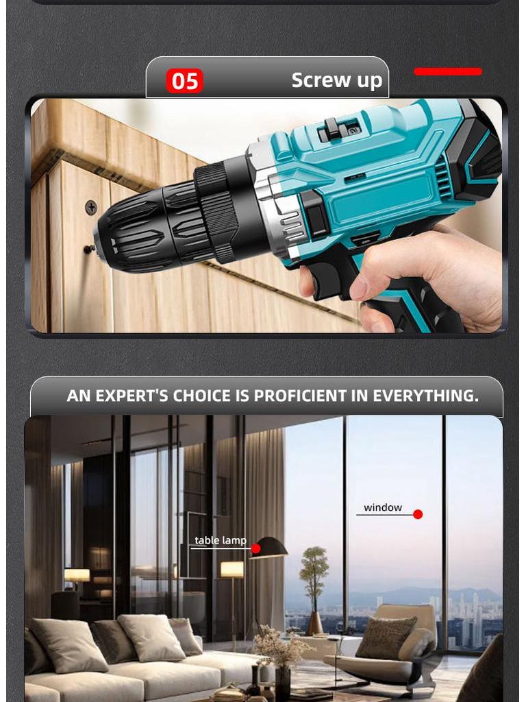 21V Cordless Handheld Drill & Electric Screwdriver with Multifunctional Impact for Home Renovation