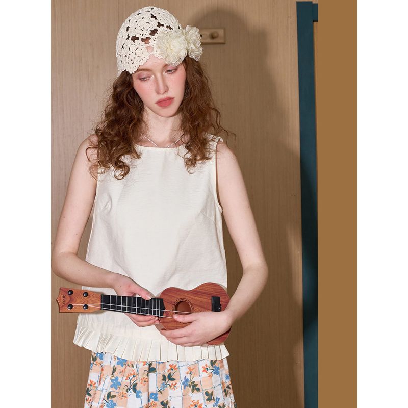 Coolhut Ruffled Sleeveless Solid Color Design Puffy 2025 Summer Women's Vest Summer Design