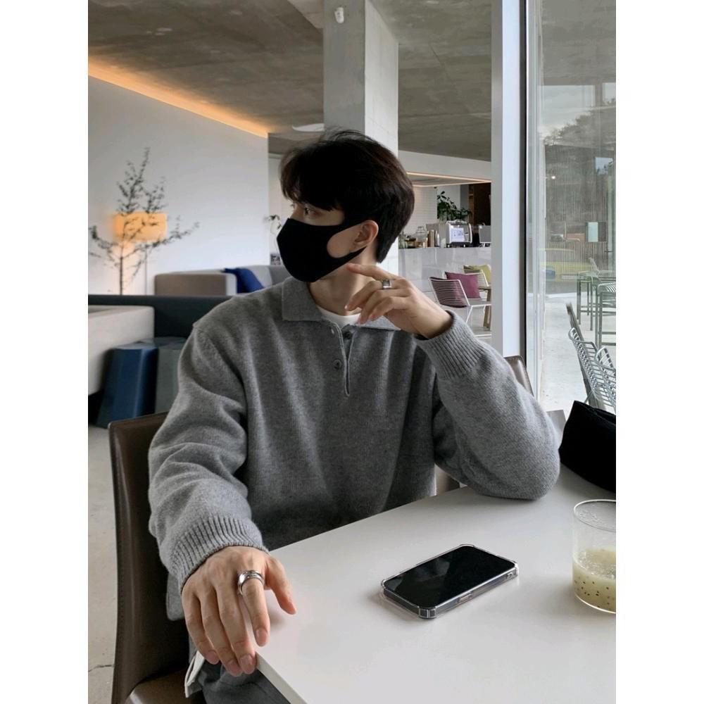 Korean Men's Trendy Polo Collar Lapel Sweater: Skin-Friendly Loose Knitwear