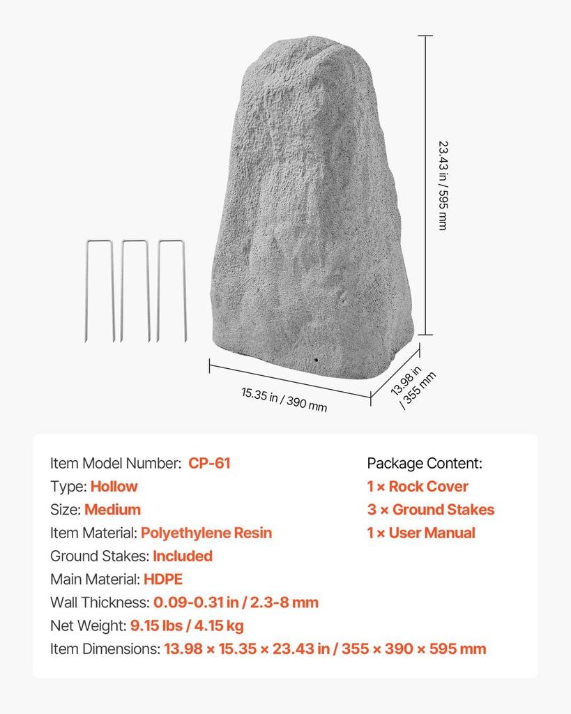 Faux Rock Cover, Outdoor Fake Rock Well Pump Cover, Realistic Natural Texture, Lightweight & Weather-Resistant Polyresin Artificial Boulder for