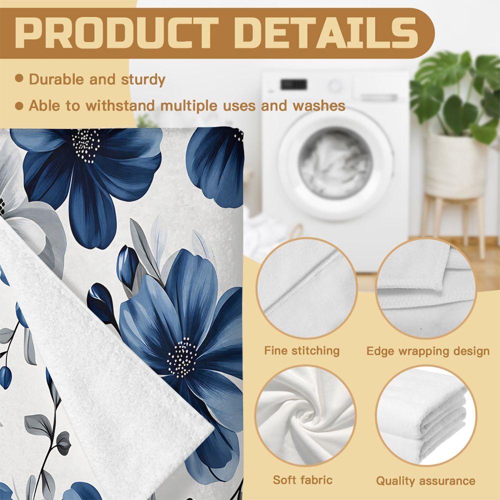 Blue White Floral Print Beach Towel Bath Towel Digital Printed Microfiber Pool Towel Quick Dry Soft Blanket For Travel Swim