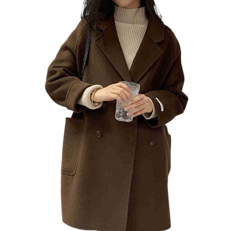 2025 Damen Midilanger Wollmantel im koreanischen Stil, doppelseitig