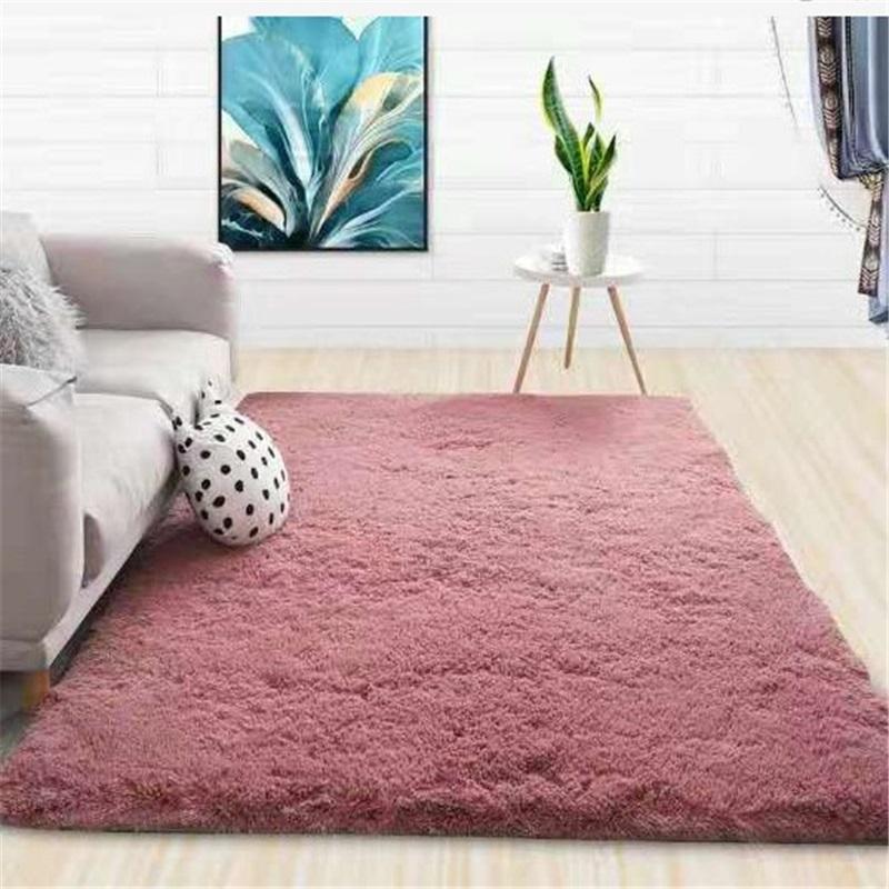Simple Solid Color Silk Plush Tie-dye Long-haired Tea Mat Living Room Bedroom Balcony Household Carpet Floor Mat