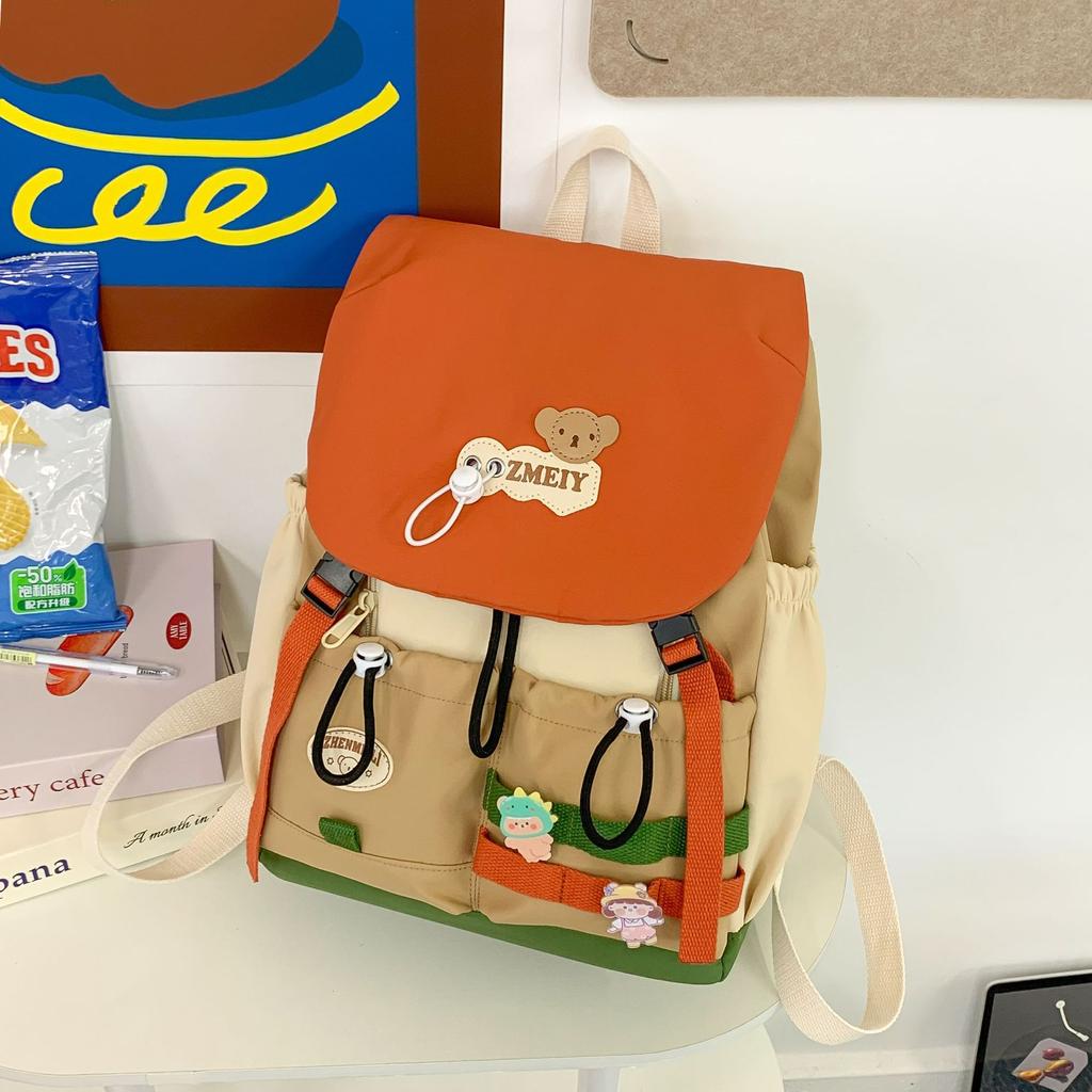 High value Dopamine Cute Backpack Bag Female Junior High School Students Contrast Color Large Capacity Niche Design Backpack