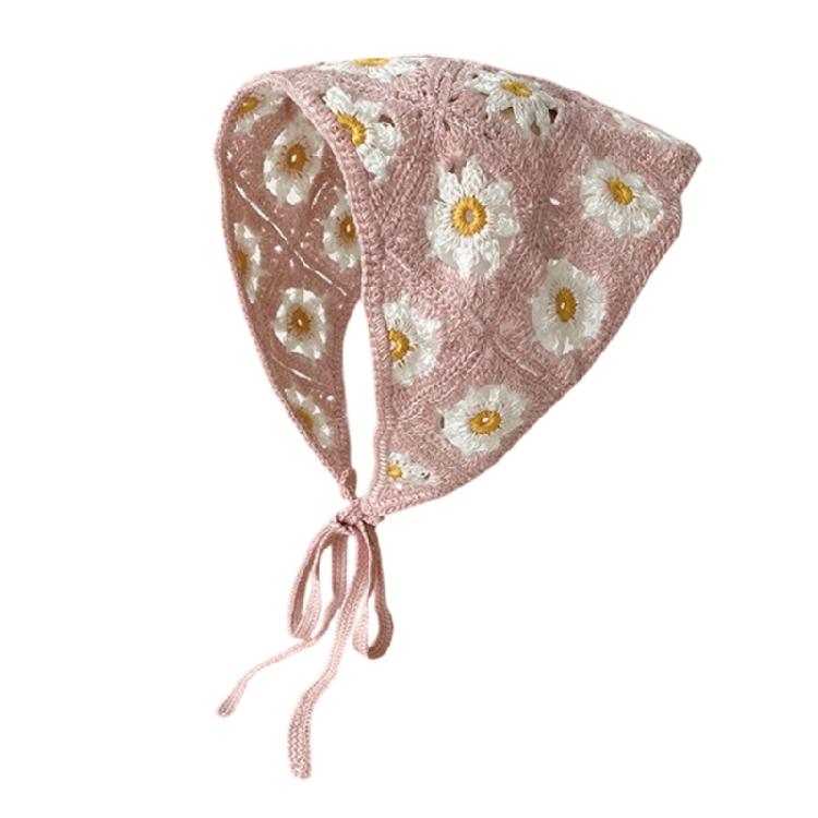 Hollowed Flower Pattern Headscarf for Women and Girl Crochet Bandanas Decorative Ethnic Head Wrap for Music Festival