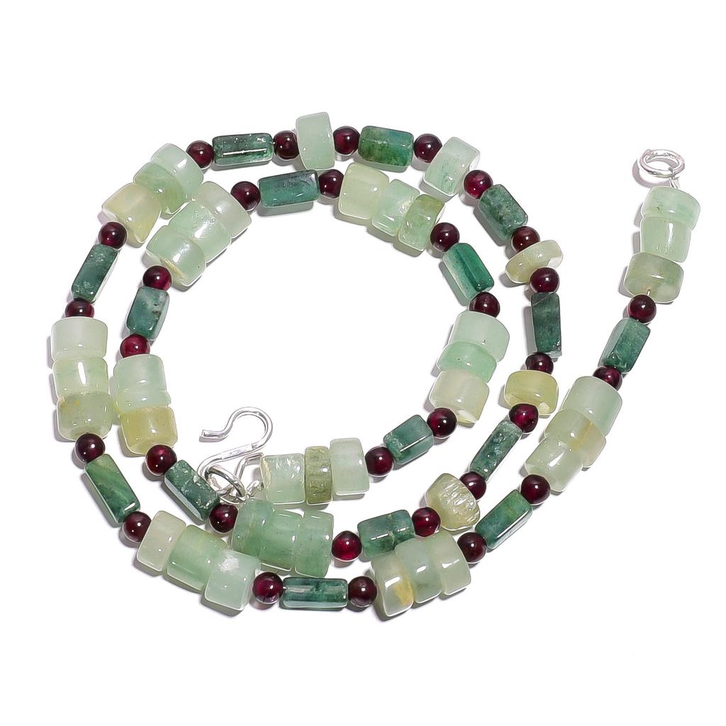 Natural Green Aventurine Garnet Gemstone Smooth Beads Necklace 17" UB-4941 UB-4941
