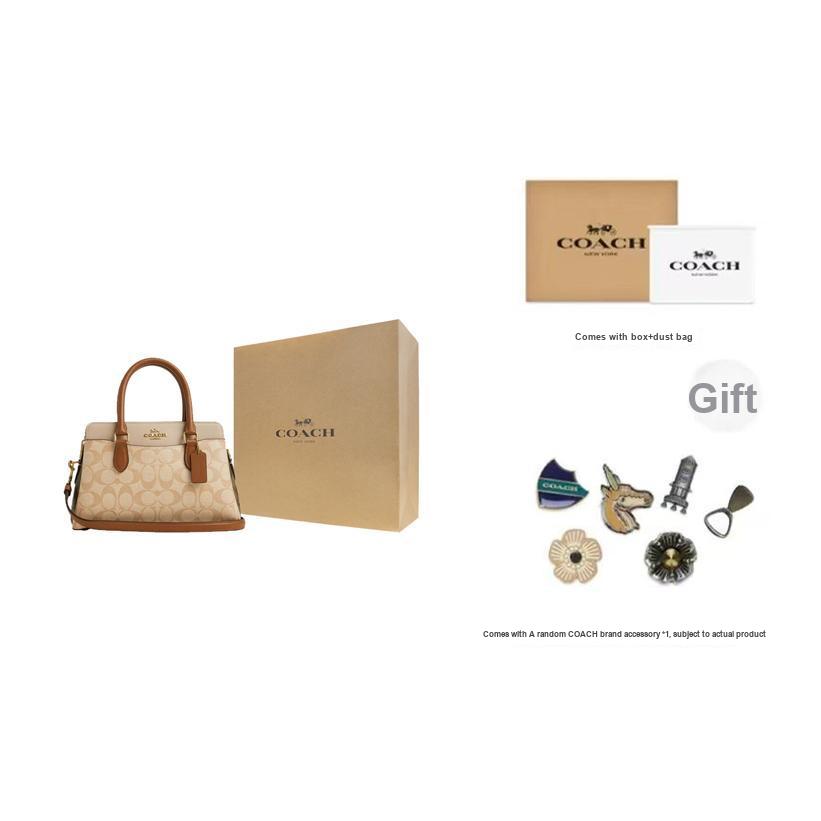 Coach Darcie 26 Logo Color Block Coated Canvas And Leather Shoulder Crossbody Tote Bag Medium Women handbags Khaki CS553-IMWQ4