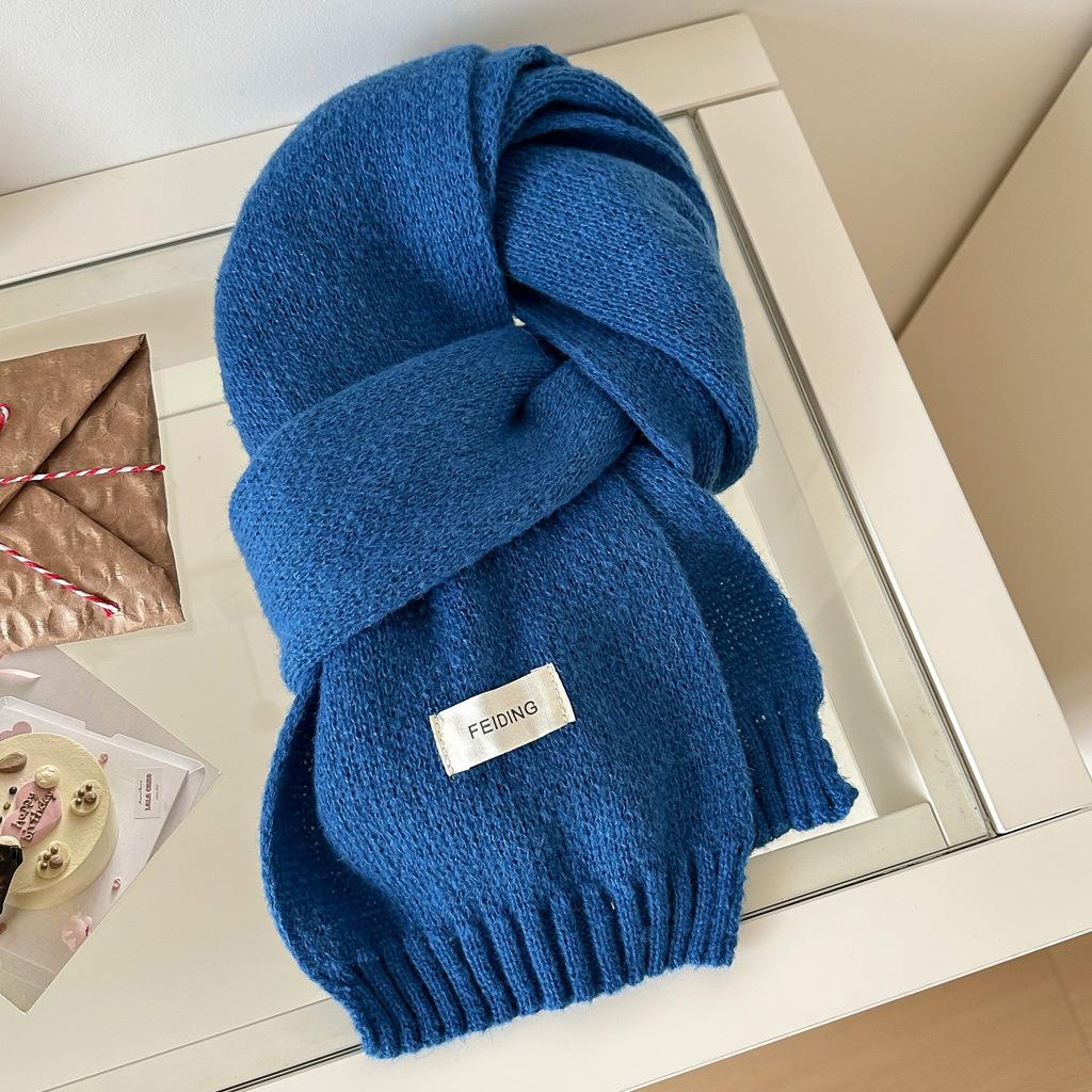 Solid color scarf women's winter atmosphere knitted wool versatile simple warm thickened couple scarf men's batch