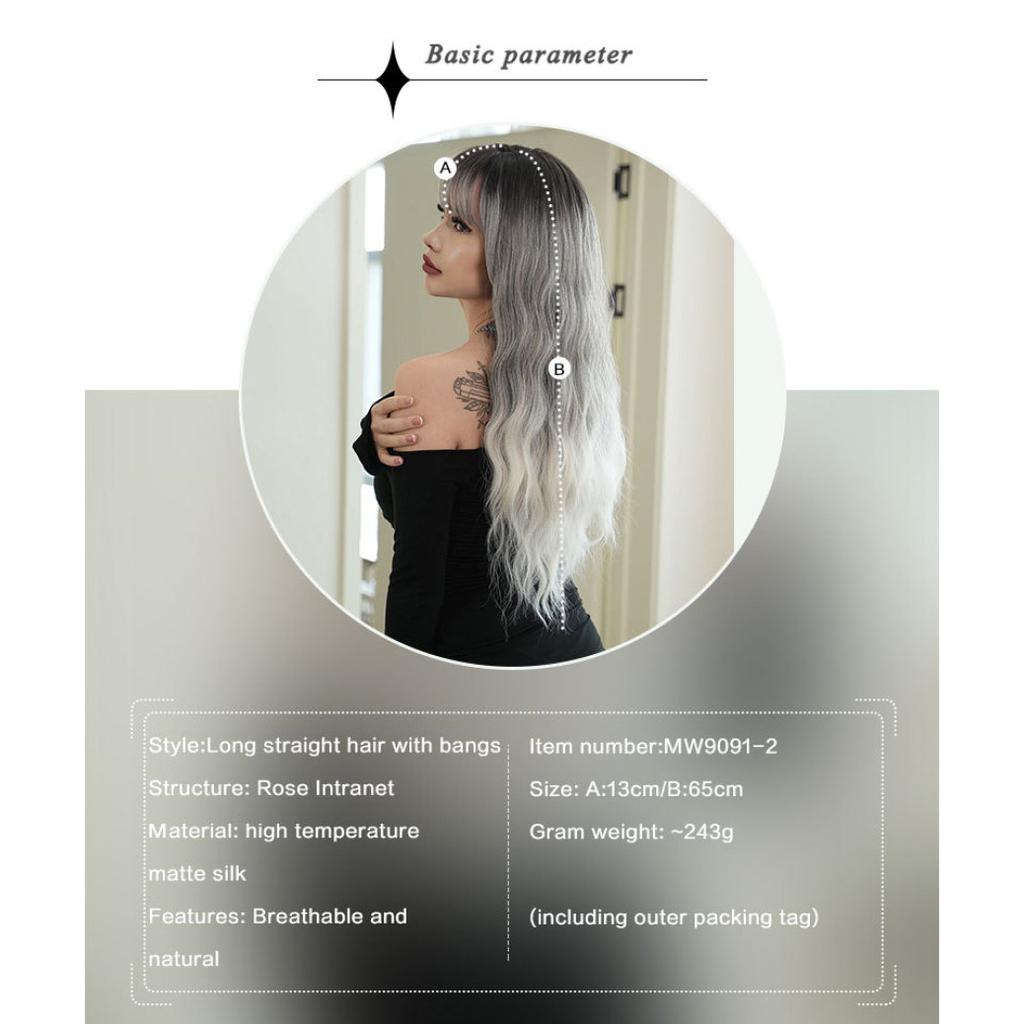 New Ladies Wig Simulation Wig 65cm Hair Gray Wig Big Wave Wig Full Headgear Rose Hair Net Headdress Beauty Decoration Wig