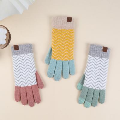 Winter Wool Touch Screen Full Finger Gloves for Women Japanese Wavy Pattern Warm Gloves Outdoor Cold Proof Adult Gloves