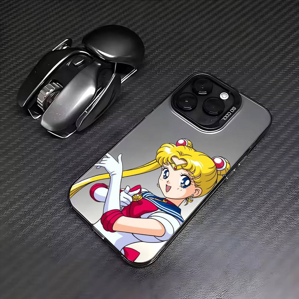 CUTE Cartoon S-Sailor M-Moons    Phone Case For iPhone17,16,15,14,13,12,11 Plus,Pro Max Colored Silver Plated Inside Cover