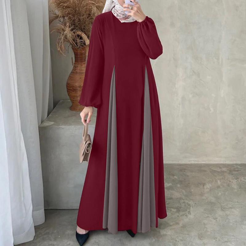 

Женское повседневное платье ZANZEA с круглым вырезом и длинными рукавами в стиле пэчворк 3XL вино красного