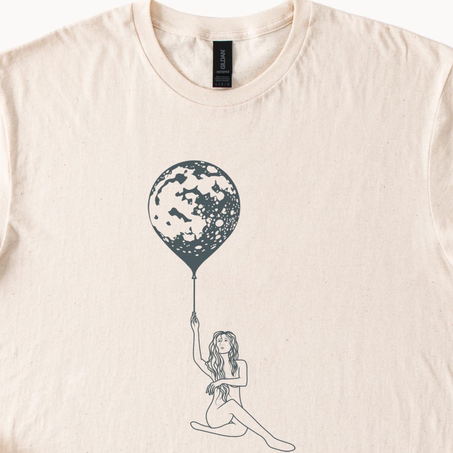 Lunar Balloon Woman Graphic Tee Celestial Art Shirt Moon Lover Gift 140
