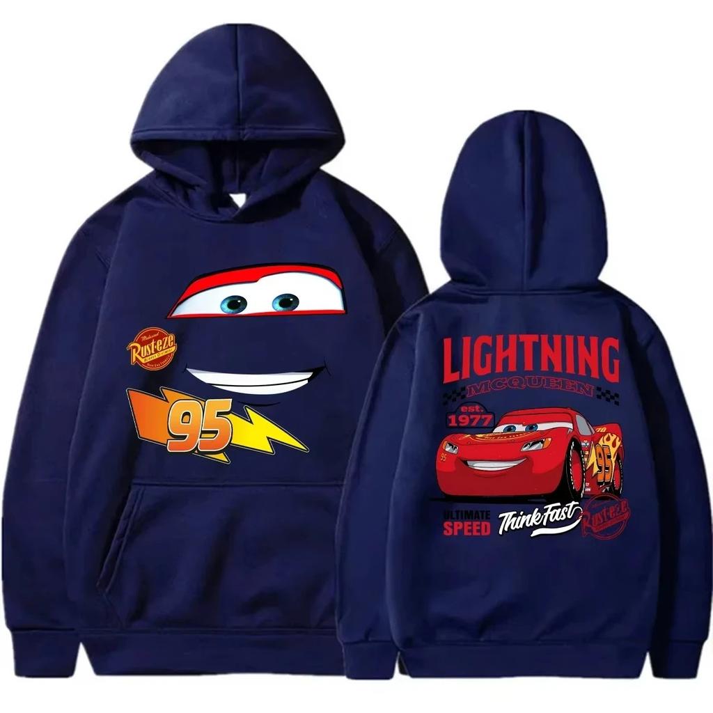 Autos Cartoon Print Hoodies Lightning McQueen Hoodies Oversized Anzug Herren Damen Sweatshirt Partneroutfit Kleidung