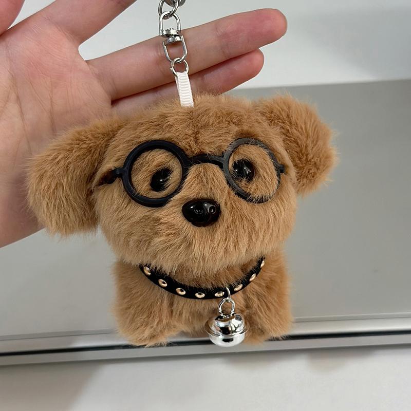 Çizgi Film Sevimli Peluş Gözlüklü Köpek Yavrusu Anahtarlık Yumuşak Dolgulu Köpek Çanta Kolye Süsleri Araba Anahtarlığı Kadın Kız Genç Parti Hediyesi